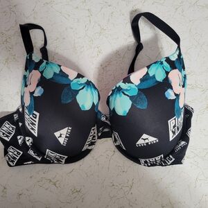 PINK Victoria's Secret Wear Everywhere Push up Black and Pink Floral Bra 36D
